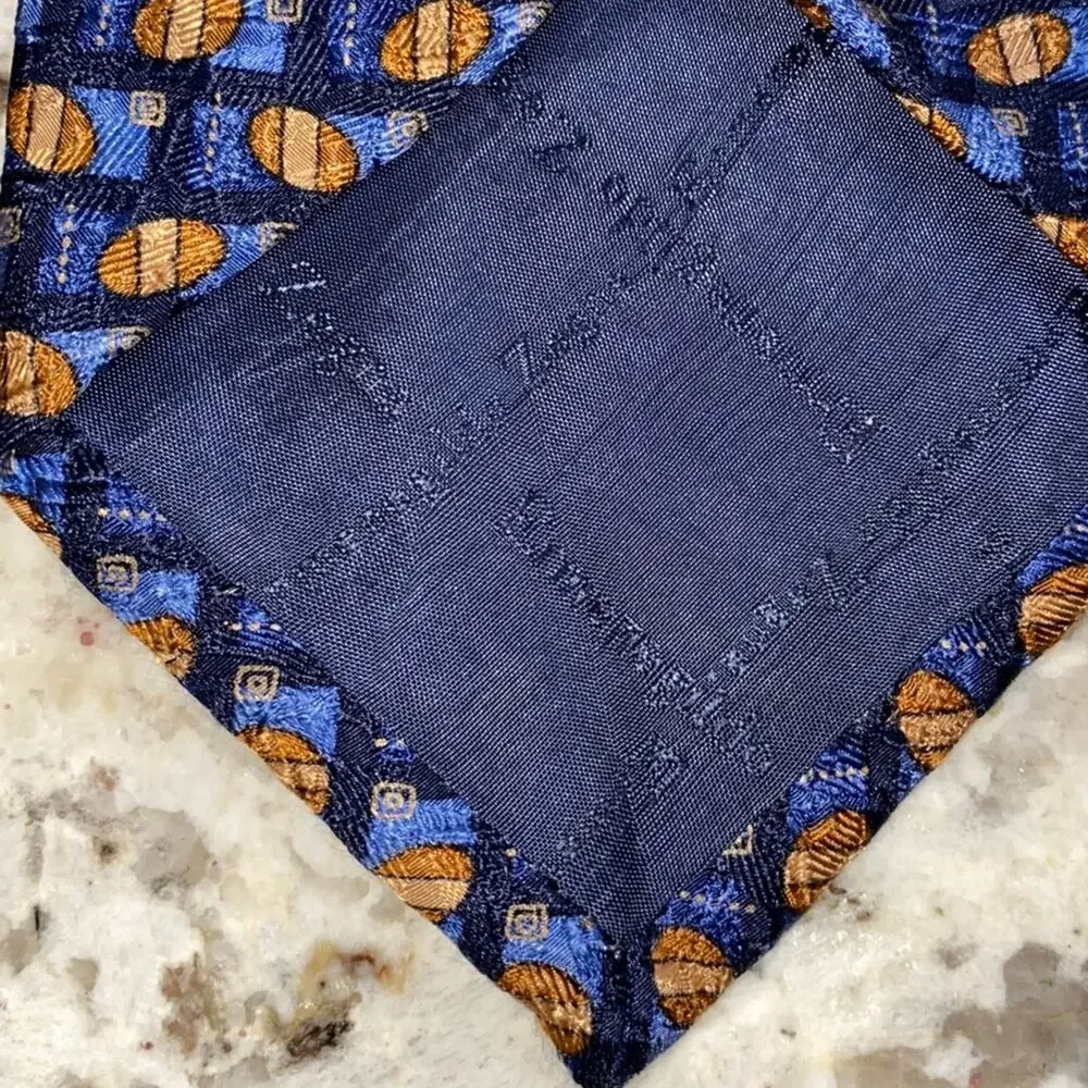 ERMENEGILDO ZEGNA $210 Mens Blue Brown Print Silk Necktie Tie EUC